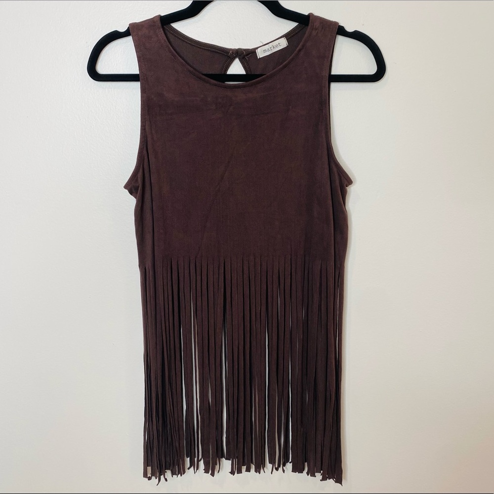Sleeveless Fringe Crop Top in Dark Brown